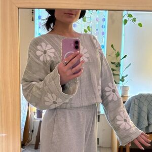 Altar’d State Groovy Green and White Flower Knit Sweater